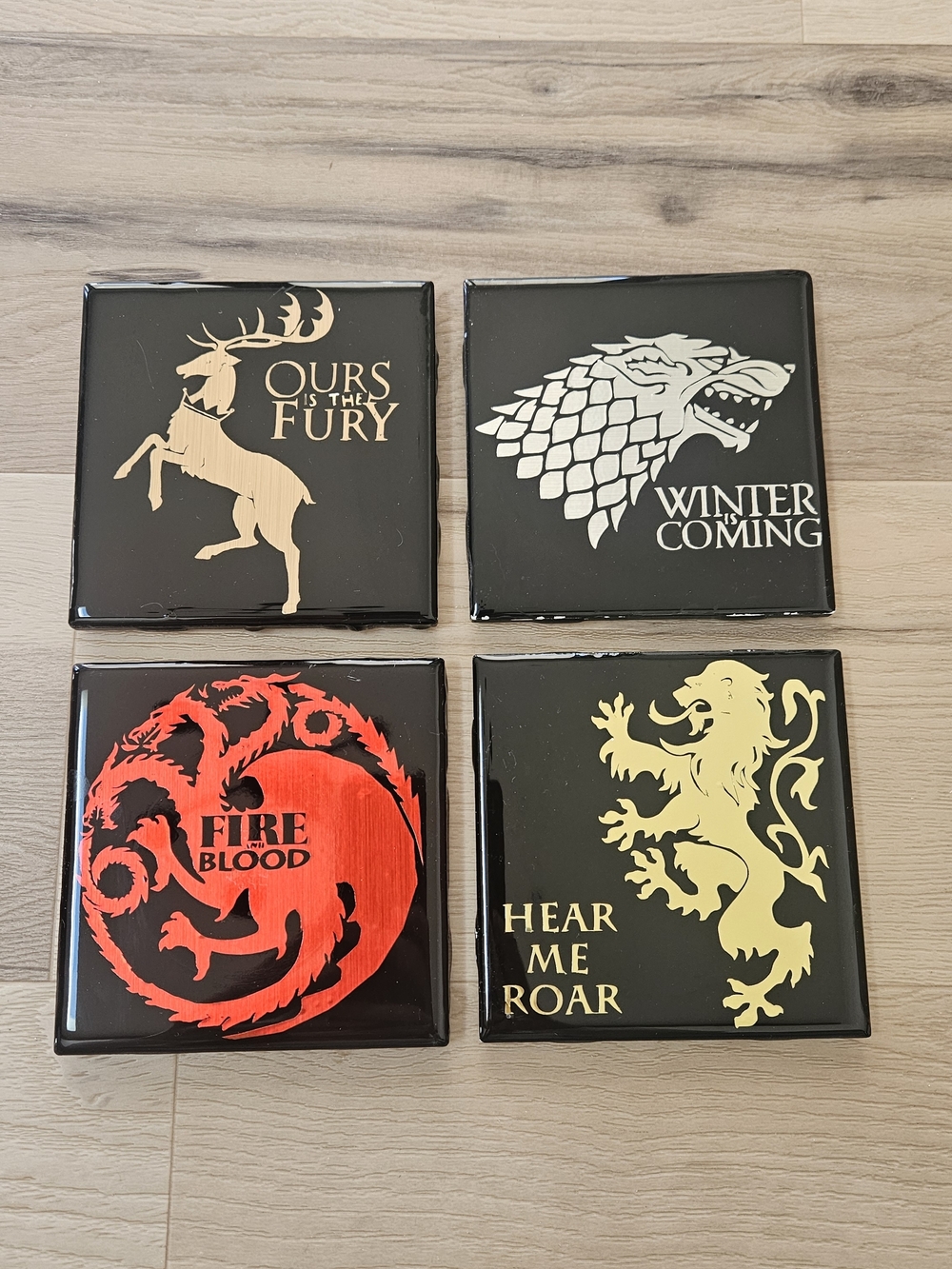 Game of Thrones House Coaster Set - Black, Silver, Gold & Red Sigils